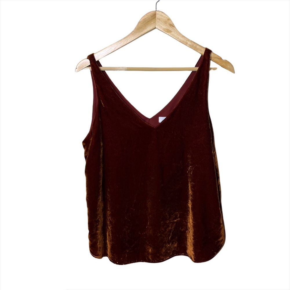 Loft Brown Orange Velvet Sleeveless V-neck Top